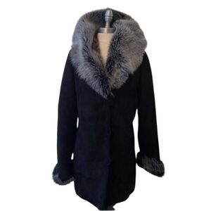 Blue Duck Real Shearling Fur Sheepskin Coat Black in Black / Gray, Size Small